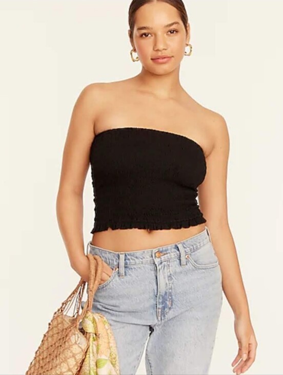 J. Crew Tops - J. Crew Black Smocked Strapless Crop Top